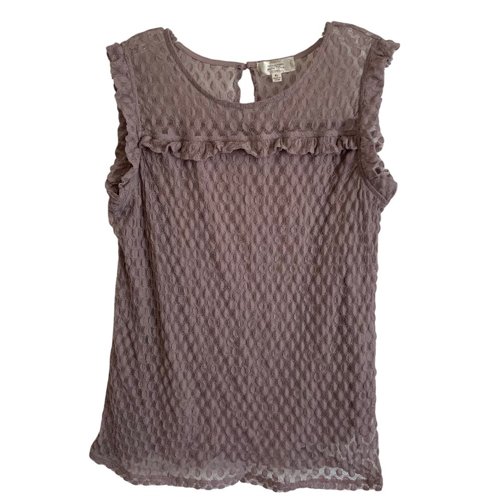 Shannon Ford New York Womens XL Blush Pink Purple Lace Semi Sheer Tank Blouse